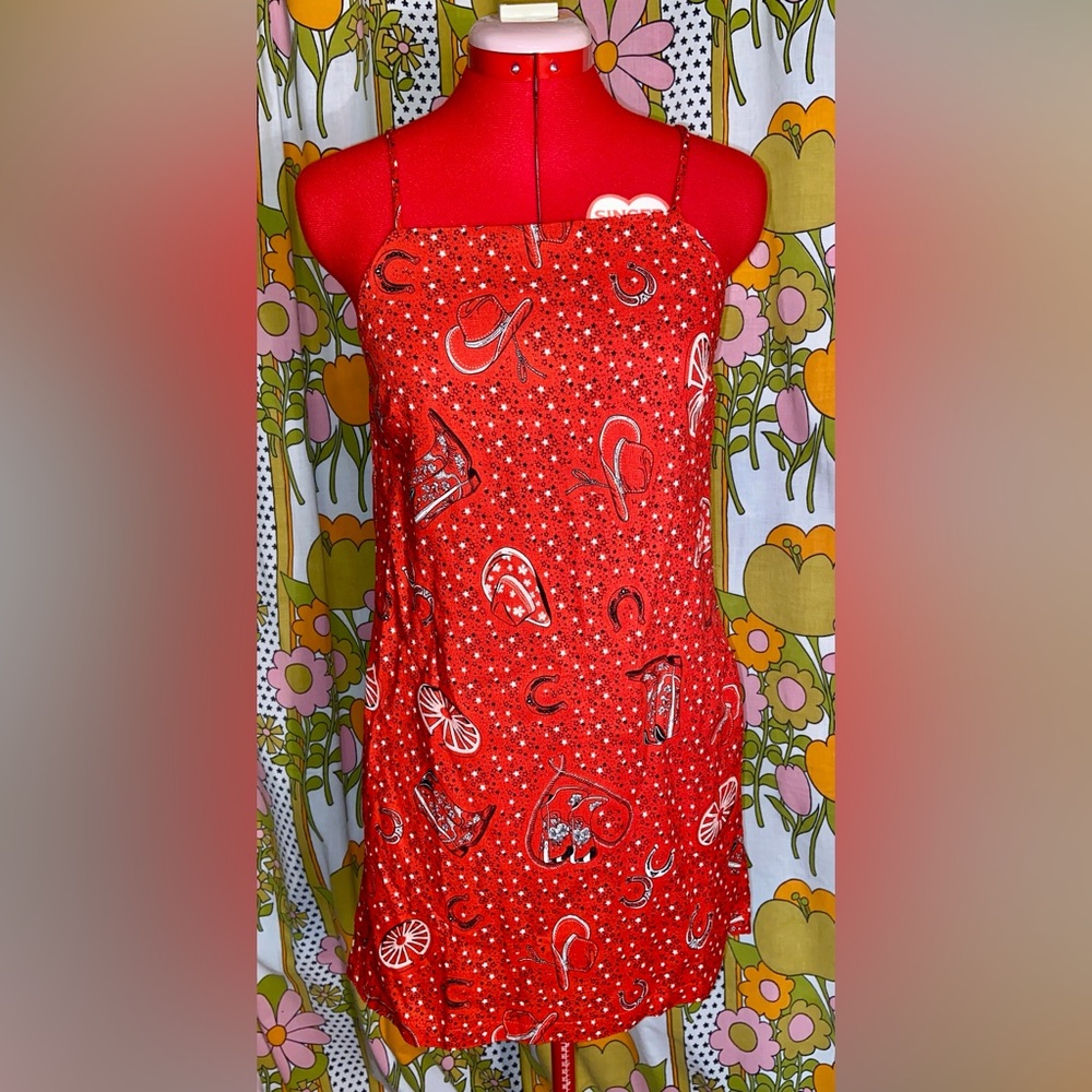 NWT Western Print Linen Blend Dress